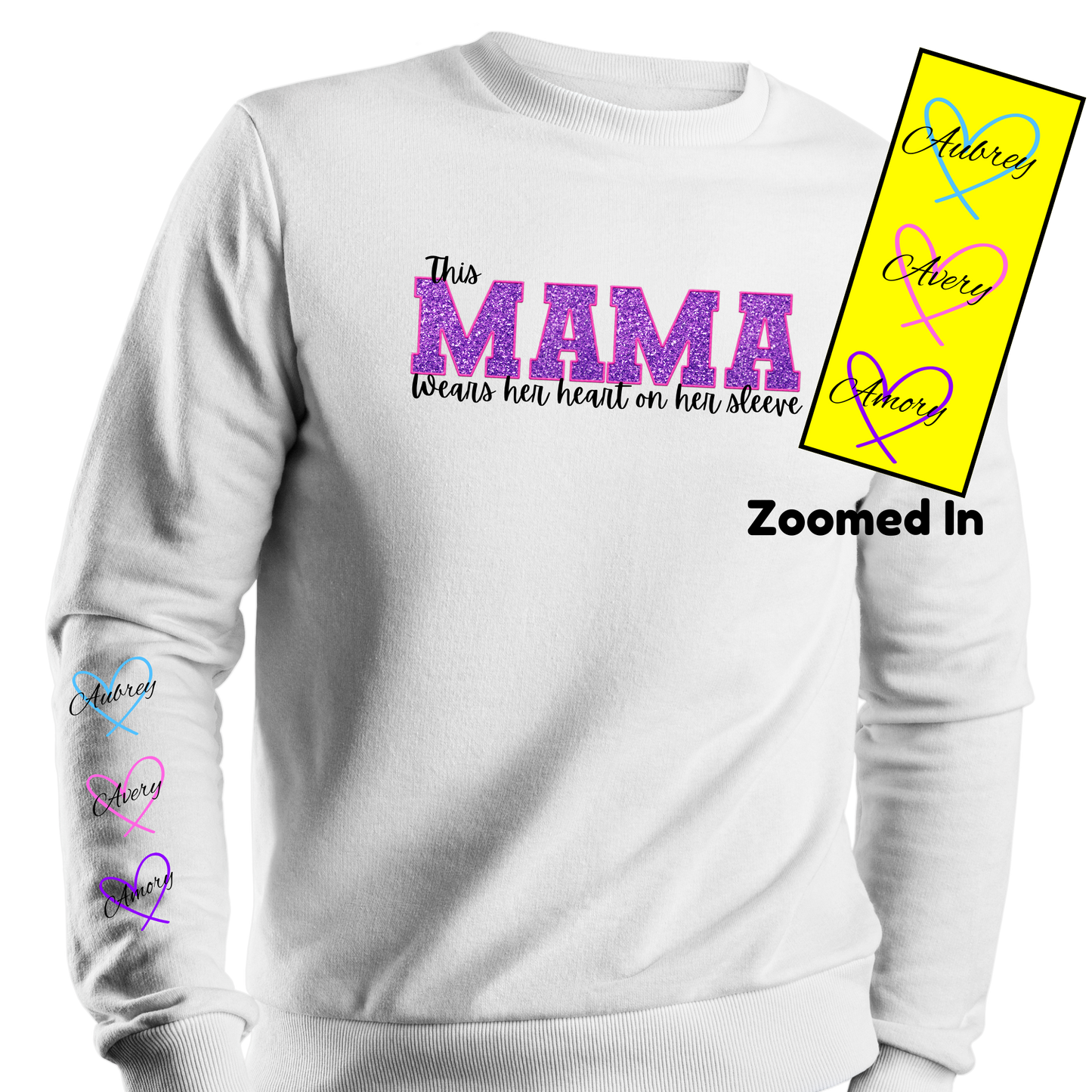 Mama Wears Her Heart On Her Sleeve CREWNECK