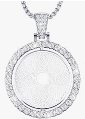 Custom Silver pendant necklace with clear stones on a white background